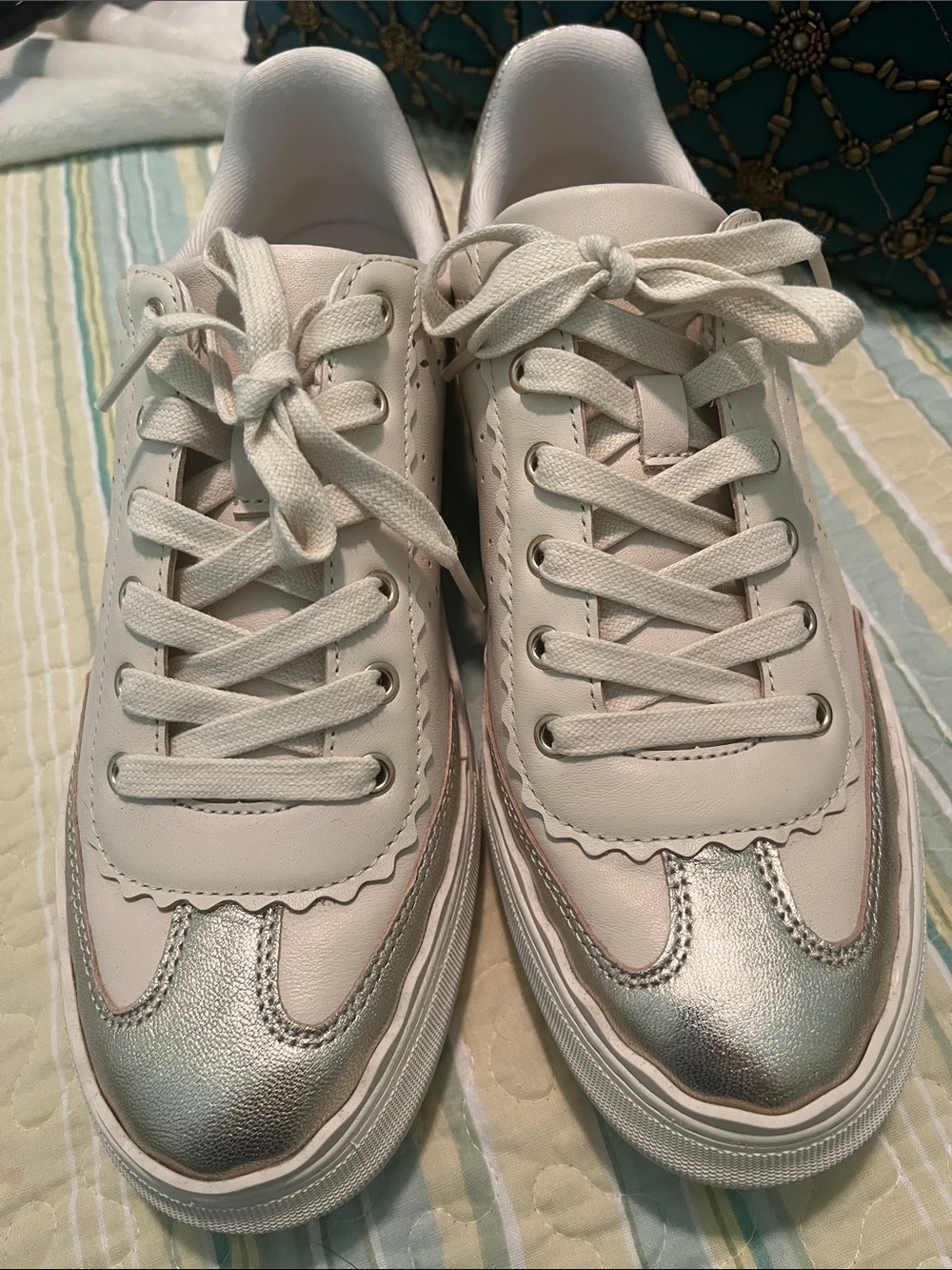 Vince Camuto Cream Sneakers with Silver Toe